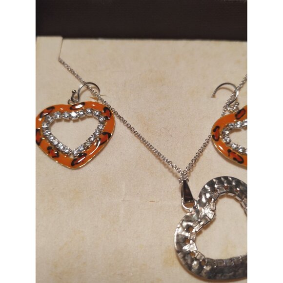 Women's Sterling Silver & Enamel Cubic Zirconia Earrings, Pendant & Necklace 15" - Picture 11 of 12